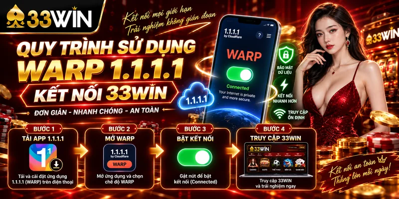 Quy trình sử dụng WARP 1.1.1.1 kết nối 33Win