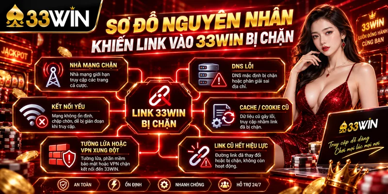 Sơ đồ nguyên nhân khiến link vào 33Win bị chặn